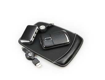 компьютерный набор: оптическая мышь/USB порт/USB диск в кожаном чехле 2 GB, черный, ) №2