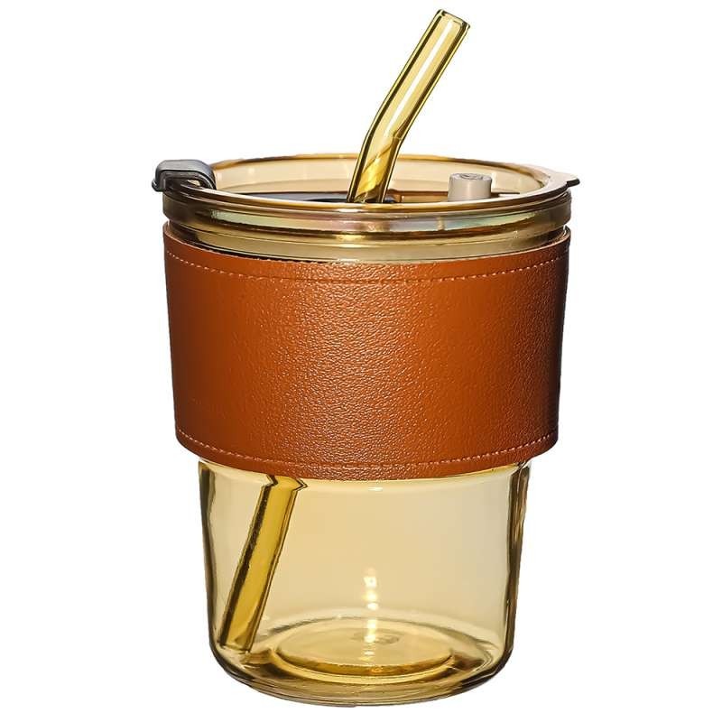 Стакан стеклянный с трубочкой и капхолдером